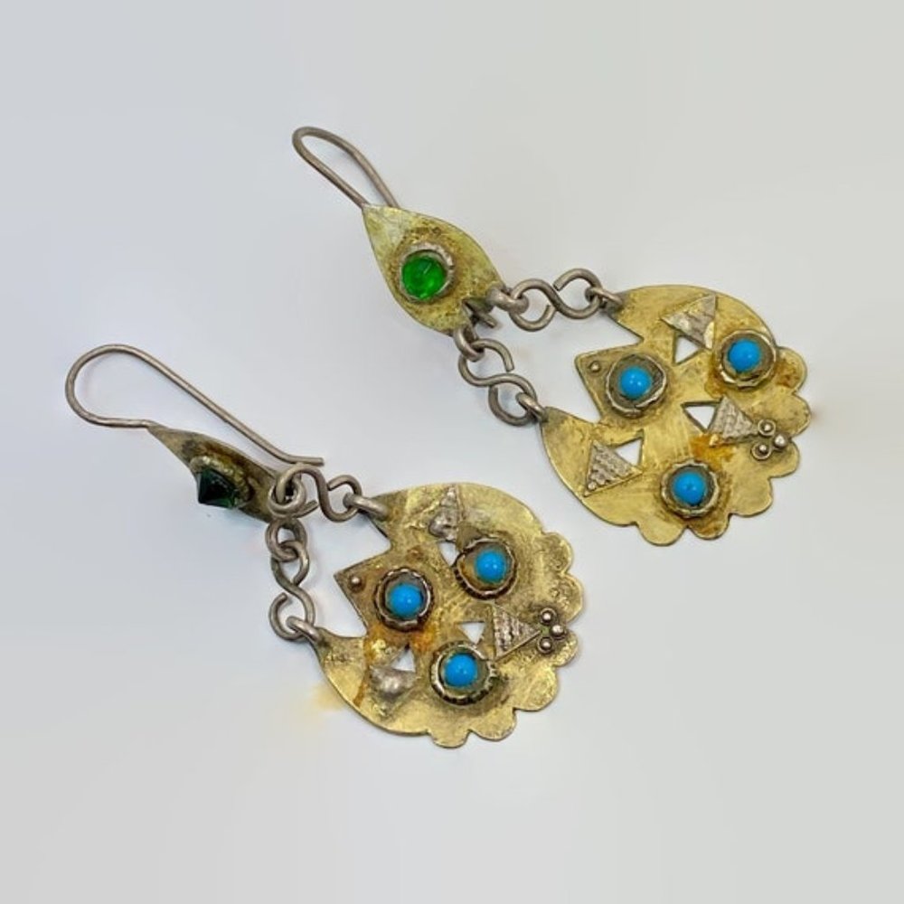 Middle Eastern Earrings, Old Silver, Gold Wash, Vintage Earrings, Afghan, Gypsy